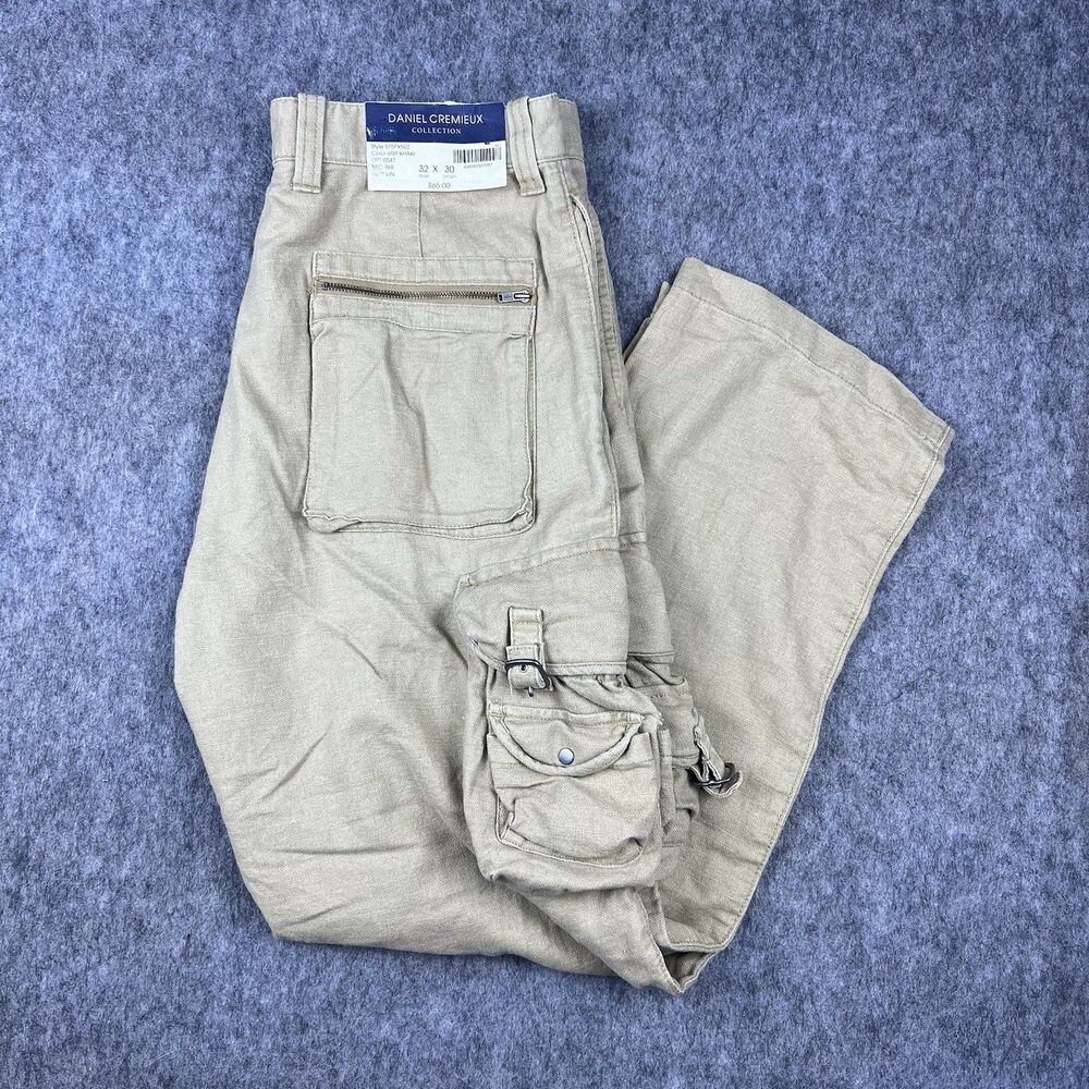 Daniel Cremieux Men's Cargo Pants Linen Blend Khaki Utility Pockets Size 32x30
